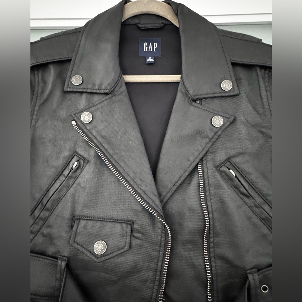 GAP Zac Posen Black Leather Jacket Classic Moto NWT. SIZE MEDIUM. ๐ค - Picture 7 of 9